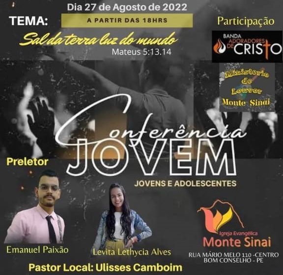  Igreja Monte Sinai em Bom Conselho realizará Conferência Jovem.